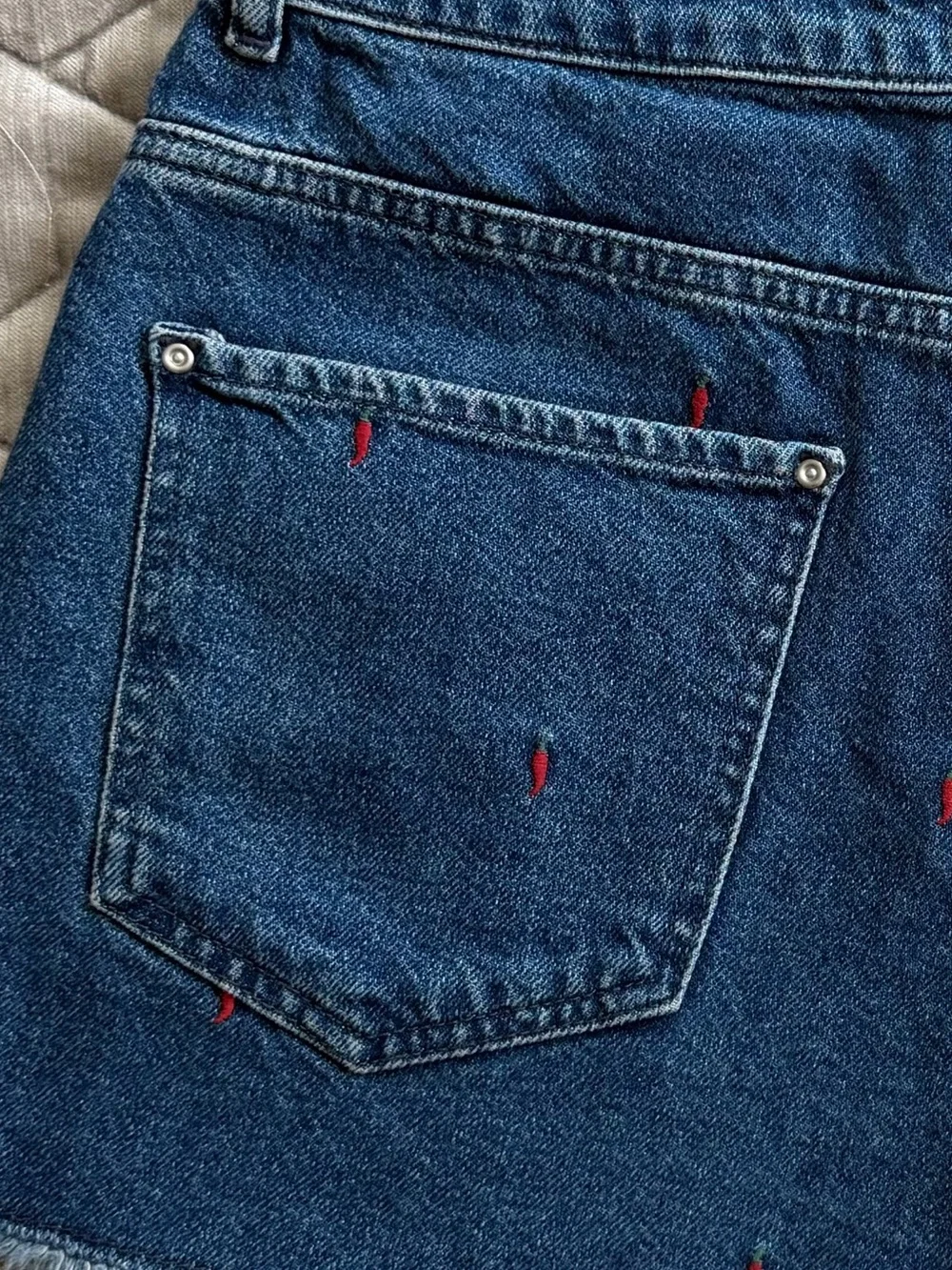 Yargici Dark Blue Embroidered Chili Peppers 🌶️ Denim Shorts 40/M